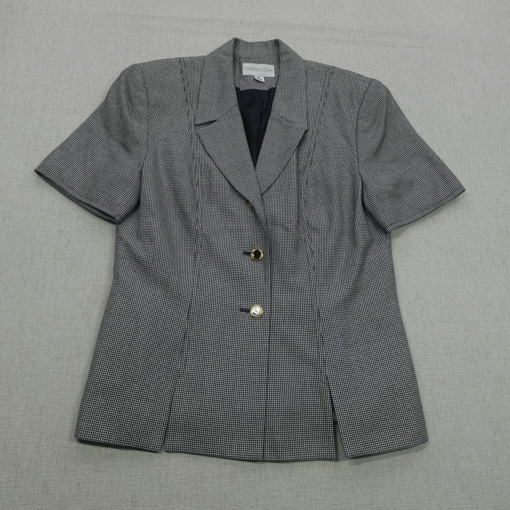 Preston & York Blazer Womens 6 Black White Short Sleeve Checkered Career Jacket